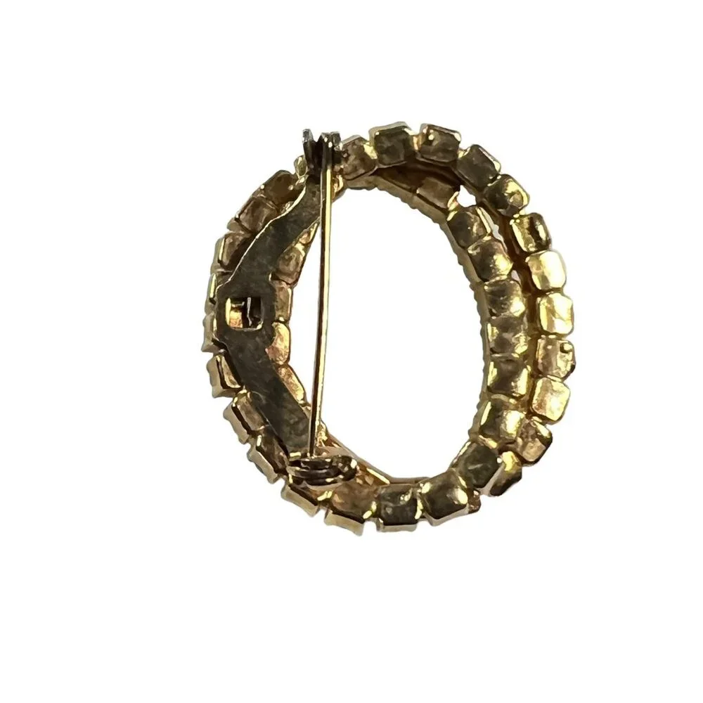 Vintage Brooch Gold‎ Tone Intertwined Circles Faux Turquoise Aurora Borealis Pin